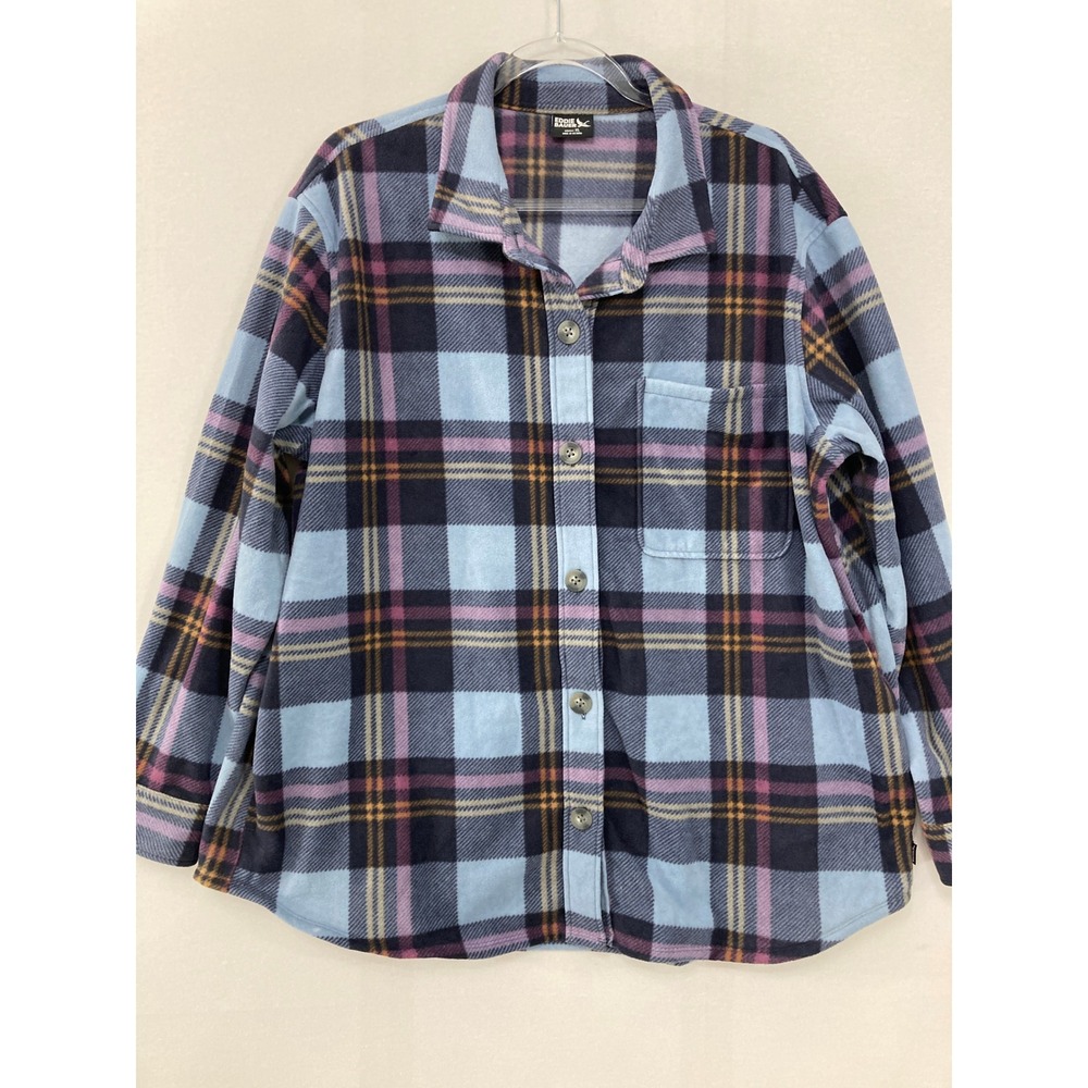 Eddie Bauer‎ Womens Microfleece Button Up Shirt Jacket XL Plaid Outdoor Comfy